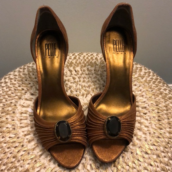 Pelle Moda Unique Bronze Peep Toes SZ 9.5 - Picture 3 of 5